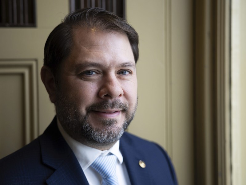 Populist Moderate: Sen. Ruben Gallego (D-Ariz.) stands for a portrait in his temporary office on Capitol Hill Jan. 17, 2025. (Francis Chung/POLITICO via AP Images)