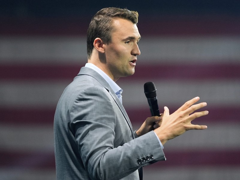 Turning Point USA Founder Charlie Kirk speaks before Republican presidential candidate former President Donald Trump arrives at the Turning Point Believers' Summit, July 26, 2024, in West Palm Beach, Fla.