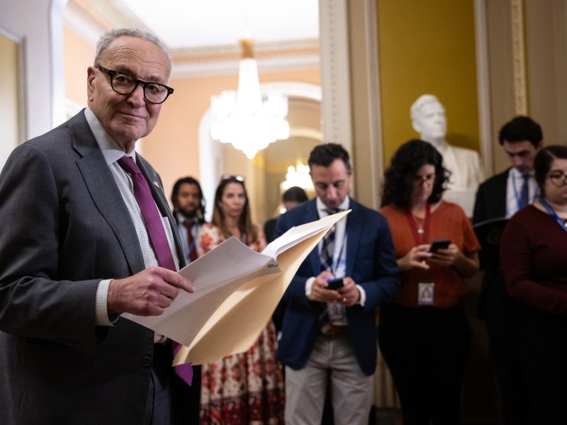 Senate Minority Leader Chuck Schumer (D-N.Y.) is seen during a press conference at the U.S. Capitol on the seventh day of a government shutdown.