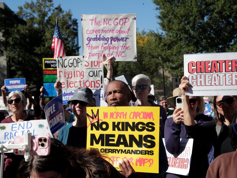 Republican Redistricting. Picture of protestors in North Carolina upset over the GOP's orgy of mid-decade redistrictin