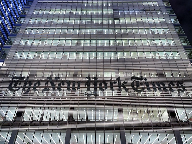 The New York Times building on 8th Avenue.