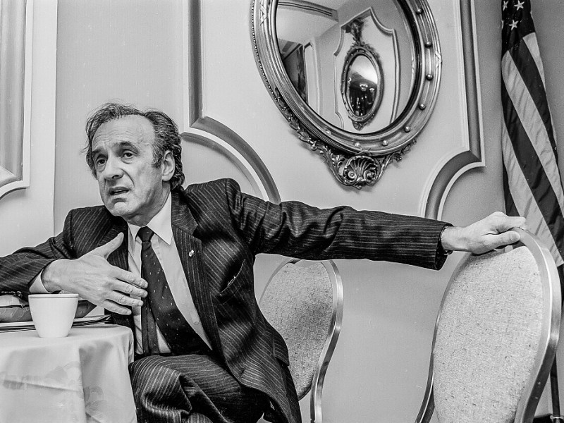 Nobel Prize winner Eli Weisel backstage before speaking to the United Jewish Appeal Convention in Washington.